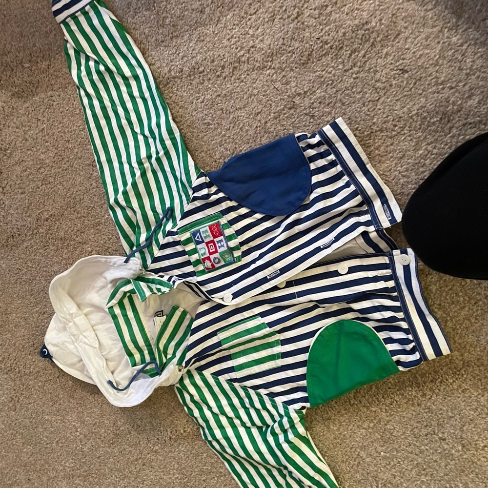 Vintage Striped Green and Blue Hooded Jacket size 5